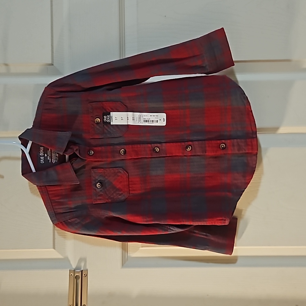 OKIE DOKIE PLAID BUTTON DOWN SHIRT: RED/GRAY: NEW WITH TAGS: SIZE 5T